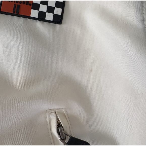 Harley-Davidson Y2K Racing Bomber Jacket M Checkered Logo Patch Flag USA White - Picture 6 of 14